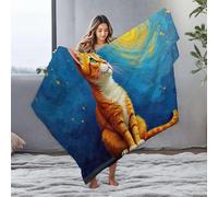 DRPZ Easter Blanket A Ginger Cat Sits Against A Swirling Blue Sky Flannel Blanket Mom Blanket Bed Blankets(125x150cm)