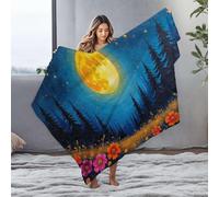 DRPZ Easter Blanket A Vibrant Meadow Under A Full Moon Flannel Blanket Mom Blanket Bed Blankets(125x150cm)
