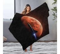 DRPZ Easter Blanket Rocket Launching Against A Red Moon Backdrop Flannel Blanket Mom Blanket Bed Blankets(150x200cm)