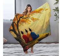 DRPZ Easter Blanket Three Monks In Robes Sit Under A Golden Tree Flannel Blanket Easter Throw Blanket Large Blanket(125x150cm)