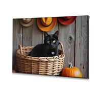 DRPZ Easter Decorations Black Cat In Basket With Autumn Decorations Canvas Decorative Picture Bathroom Decorations Decorations For Living Room(40x60cm)