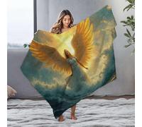 DRPZ Easter Throw Blanket Angel With Golden Wings Standing Amidst Crashing Waves Flannel Blanket Beach Blanket Cute Throw Blanket(127x100cm)