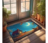 DRPZ Entrance Mat Outdoor A Fox Watches Chickens Outside A Cozy Cabin Under A Crescent Moon Doormat Farmhouse Bath Mat Door Mats For Home Entrance Ind(50X80CM)