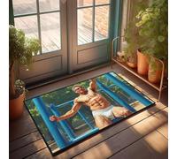 DRPZ Fall Door Mats For Outside Entry A Muscular Man Is Exercising On Outdoor Fitness Equipment Doormat Unique Door Mats Indoor Entrance Welcome Mats Funn(40X60CM)