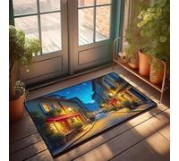 DRPZ Fall Porch Mat A Charming Street Lined With Cozy Cafes Under A Starry Night Sky Doormat Spring Door Mat Outdoor Small Welcome Mat(40X60CM)
