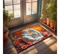 DRPZ Fall Porch Mat A Statue Of A Couple Surrounded By Roses Doormat Spring Door Mat Outdoor Small Welcome Mat(65X90CM)