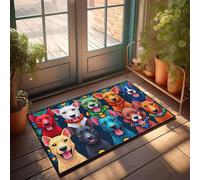 DRPZ Fall Porch Mat Colorful Cartoon Dogs In Stained Glass Style Doormat Bedroom Door Decorations Fall Outdoor Mats For Fro(65X90CM)