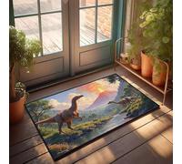 DRPZ Fall Rugs Outdoor Two Dinosaurs Stand Near A River With An Erupting Volcano In The Background Doormat Boys Bedroom Decor Doormats With Funny Sayings(40X60CM)