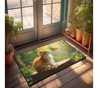 DRPZ Farm Rug A Curious Kitten Observes A Butterfly In A Sunlit Forest Doormat Spring Door Mats For Outside Entry Retro Rugs(40X60CM)