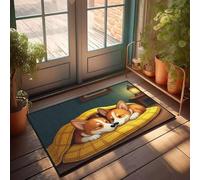 DRPZ Farm Rug Two Dogs Sleeping Under A Yellow Blanket Doormat Spring Door Mats For Outside Entry Retro Rugs(50X80CM)