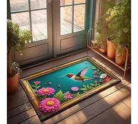 DRPZ Funny Door Mats For Outside Entry A Hummingbird Perches On Vibrant Pink Flowers In An Ornate Frame Doormat Unique Home Decor Stuff For Teens(65X90CM)