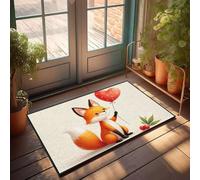 DRPZ Funny Door Mats For Outside Entry Cute Fox Holding A Heart-Shaped Balloon Doormat Unique Home Decor Stuff For Teens(40X60CM)
