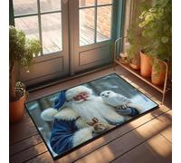 DRPZ Funny Door Mats For Outside Entry Santa Claus With Snowy Owl And Rabbit In Winter Forest Doormat Absorbent Door Mat Indoor Outdoor Mats For Front A(40X60CM)