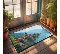 DRPZ Funny Kitchen Decor A Picturesque Lakeside Village With Historic Architecture Nestled Doormat Rugs For Kitchen Doormat Outdoor Entrance Funny(65X90CM)