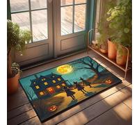 DRPZ Funny Kitchen Decor Three Witches Walk Towards A Haunted House On Halloween Night Doormat Rugs For Kitchen Doormat Outdoor Entrance Funny(65X90CM)