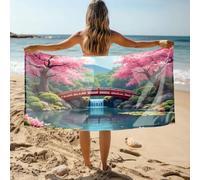 DRPZ Gym Towels A Serene Japanese Garden With Cherry Blossoms, A Red Bridge, And A Tranquil Pond Bath Towel Black Towels Cooling Towel