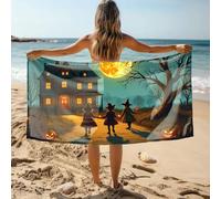 DRPZ Gym Towels Three Witches Walk Towards A Haunted House On Halloween Night Bath Towel Black Towels Cooling Towel