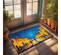 DRPZ Home Sweet Home Door Mat People Gather In A Quaint Town Under A Starry Night Sky Doormat Bar Decor For Home Porch Decor(50X80CM)