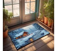 DRPZ Home Sweet Home Door Mat Snowy Cabin By The River With Deer Doormat Bar Decor For Home Porch Decor(50X80CM)