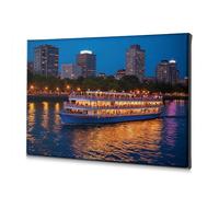DRPZ Home Wall Decor A Brightly Lit Boat Sails On A River At Dusk, Reflecting Colorful Lights In The Water Canvas Decorative Picture Dining Room Decor Christian Easter Decor(40x60cm)