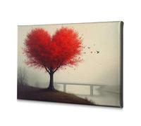 DRPZ Home Wall Decor A Lone Tree With Vibrant Red Leaves Stands On A Hill Overlooking A Misty River Canvas Decorative Picture Dining Room Decor Christian Easter Decor(30x40cm)