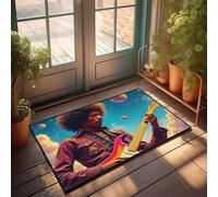 DRPZ Interior Door Mats For Home Entrance A Person With An Afro Plays A Colorful Guitar Against A Cosmic Backdrop Doormat Fall Mats For Front Door Thankful Kitchen Mat(50X80CM)