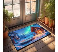 DRPZ Knock Before Entering Door Sign A Cozy Cabin With A Fireplace And Hot Tub Under The Northern Lights Doormat Large Fall Door Mat Coffee Bar Decor(65X90CM)
