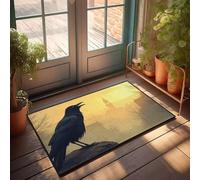 DRPZ Knock Before Entering Door Sign A Raven Perched On A Rock With A Castle In The Background Doormat Large Fall Door Mat Coffee Bar Decor(65X90CM)