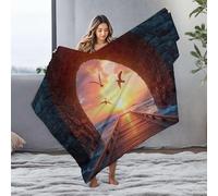 DRPZ Large Blanket Sunset Over The Sea Wooden Pier Birds Flying Flannel Blanket Soft Blanket Blankets Queen Size(127x100cm)