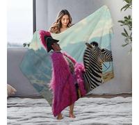 DRPZ Large Throw Blanket A Person In A Pink Feathered Cloak Rides A Zebra Flannel Blanket Baby Blankets Blankets Queen Size(127x100cm)