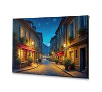 DRPZ Living Room Decor A Charming Street Lined With Cozy Cafes Under A Starry Night Sky Canvas Decorative Picture Coastal Wall Art Bathroom Wall Art(20x30cm)