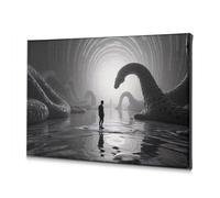 DRPZ Living Room Decor A Man Stands In Water Facing A Giant Serpent-Like Creature Canvas Decorative Picture Coastal Wall Art Bathroom Wall Art(40x60cm)