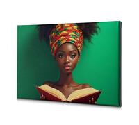 DRPZ Living Room Decor A Woman Wearing A Colorful Headscarf Holds An Open Book Canvas Decorative Picture Coastal Wall Art Bathroom Wall Art(20x30cm)