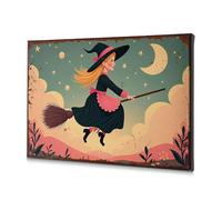 DRPZ Living Room Decor Wall A Witch Flying On A Broomstick Under A Starry Night Sky Canvas Decorative Picture Decoraciones Para Cuartos Bathroom Wall Decor(20x30cm)