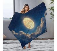 DRPZ Mom Blanket A Bright Full Moon Shines Through Fluffy Clouds In A Starry Night Sky Flannel Blanket Plush Blanket Big Blanket(125x150cm)