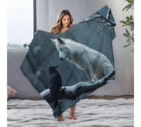 DRPZ Mom Blanket A White Wolf And A Black Crow Sit On A Snowy Branch Flannel Blanket Plush Blanket Big Blanket(127x100cm)