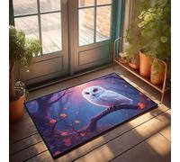 DRPZ Outdoor Paw Mat A White Owl Perches On A Branch In An Autumn Forest Doormat Vintage Decor Outdoor Rug Front Door(65X90CM)