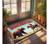 DRPZ Outdoor Rug For Front Door A Cowboy Confronts A Bear In The Wilderness Doormat Teen Boy Room Decor Fall Outdoor Rug For Front Doo(50X80CM)