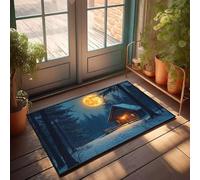 DRPZ Outdoor Winter Rug A Cozy Cabin In The Snowy Forest Under A Full Moon Doormat Man Cave Furniture Office Decor For Men(40X60CM)