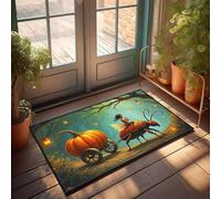 DRPZ Outdoor Winter Rug A Fairy Rides A Giant Insect Pulling A Pumpkin Cart In A Mystical Forest Doormat Man Cave Furniture Office Decor For Men(50X80CM)