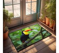 DRPZ Outside Decor For Porch Spring A Colorful Toucan Perches On A Moss-Covered Branch In A Lush, Green Forest Doormat Outdoor Door Mat Large Indoor Door Mats For Entryw(50X80CM)