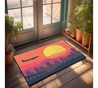 DRPZ Outside Decor For Porch Spring City Skyline With Airplane Flying Over Sunset Doormat Welcome Mat For Classroom Funny Gifts For Boss(40X60CM)