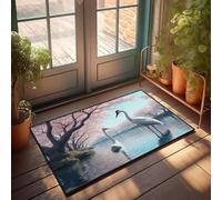 DRPZ Outside Decor For Porch Spring Two White Birds Stand By A Serene Lake Surrounded By Cherry Blossom Trees Doormat Outdoor Door Mat Large Indoor Door Mats For Entryw(40X60CM)