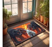 DRPZ Outside Decor For Porch Spring Two Wolves Flanking A Rabbit Against An Orange Background Doormat Welcome Mat For Classroom Funny Gifts For Boss(40X60CM)