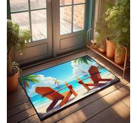 DRPZ Outside Decor For Porch Spring Two Wooden Chairs On A Sandy Beach With Palm Trees, Sailboats In The Ocean Doormat Outdoor Door Mat Large Indoor Door Mats For Entryw(50X80CM)