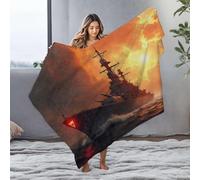 DRPZ Personalized Baby Blanket A Battleship Sails Through Turbulent Waters As The Sun Sets Flannel Blanket Travel Blanket Small Blanket(127x100cm)