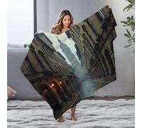 DRPZ Personalized Baby Blanket A Wet Cobblestone Street Lined With Historic Buildings Leads To A Distant Clock Tower Flannel Blanket Plush Blanket Easter Throw Blanket(127x100cm)