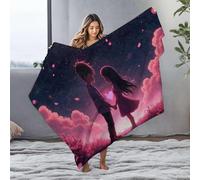 DRPZ Personalized Baby Blanket Two Anime Characters Holding Hands Under A Starry Sky With Pink Petals Falling Flannel Blanket Plush Blanket Easter Throw Blanket(127x100cm)