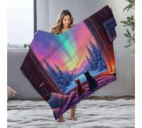 DRPZ Personalized Baby Blanket Two Cats Admire The Northern Lights From A Cozy Cabin Window Flannel Blanket Plush Blanket Easter Throw Blanket(125x150cm)