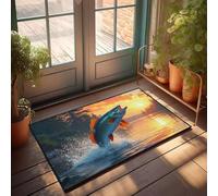 DRPZ Plain Outdoor Mat A Fish Jumps Out Of The Water At Sunset Doormat Fall Kitchen Rugs And Mats Outdoor Door Mats For H(40X60CM)